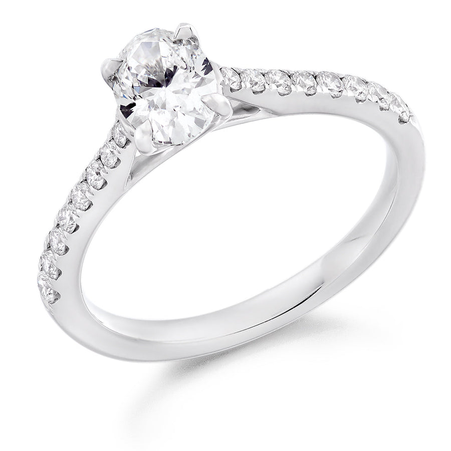Solitaire with Diamond Shoulders Oval Cut Engagement Ring
