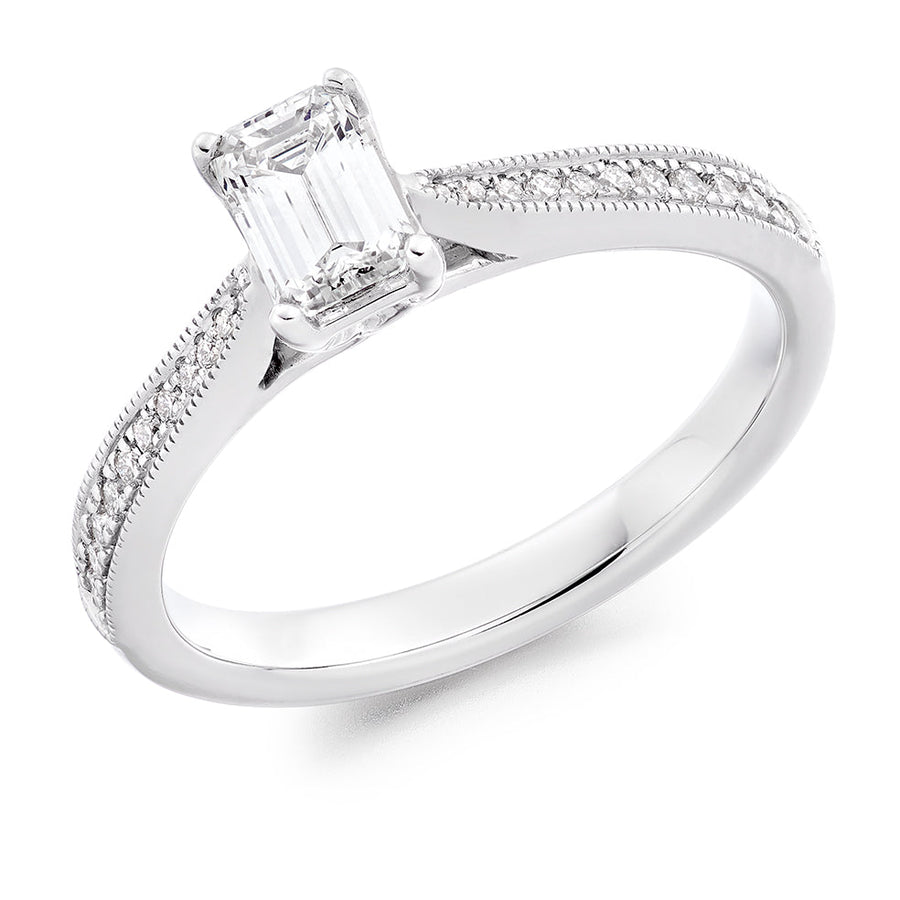 Grain-Set Solitaire Emerald Cut Engagement Ring, 0.33ct