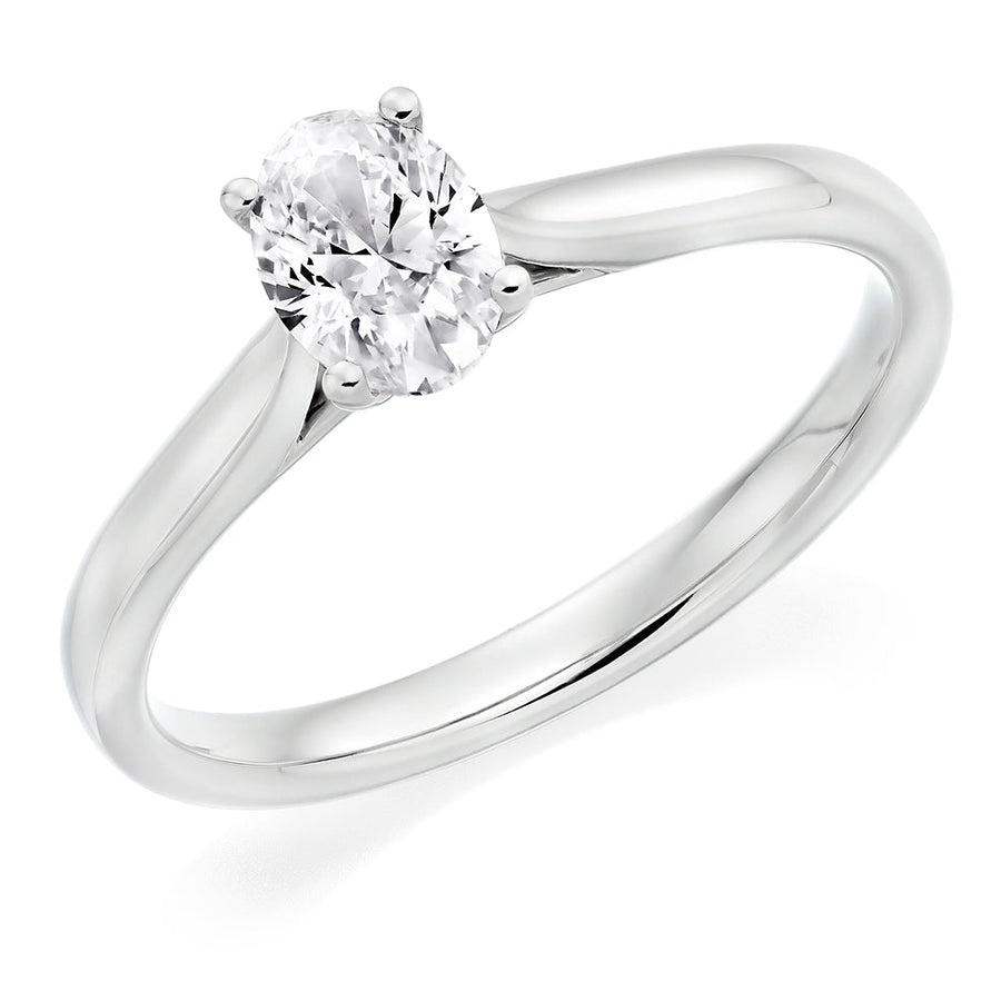 Plain-Band Solitaire Oval Cut Engagement Ring 0.75ct