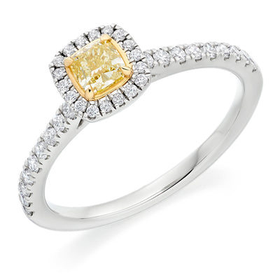 Diamond-Shouldered Halo Cushion Cut Engagement Ring, 0.33ct