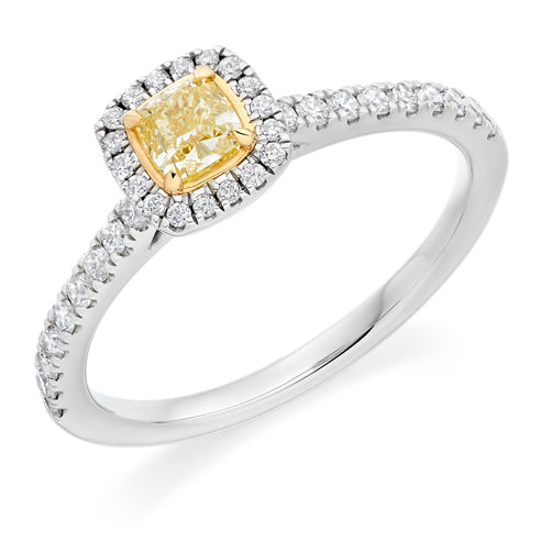 Diamond-Shouldered Halo Cushion Cut Engagement Ring, 0.33ct