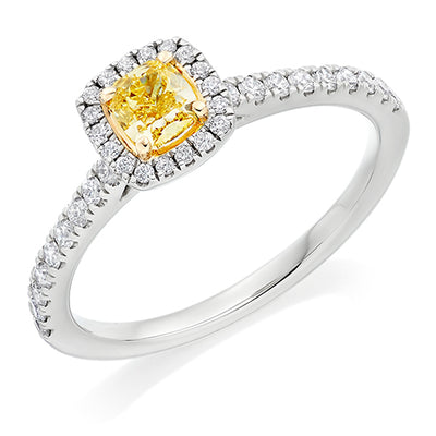Halo with Diamond Shoulders Cushion Cut Engagement Ring, 0.33ct