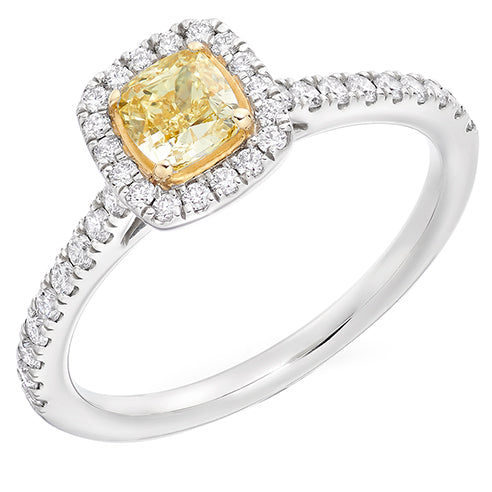 Halo with Diamond Shoulders Cushion Cut Engagement Ring, 0.5ct