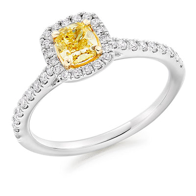 Diamond-Shouldered Halo Cushion Cut Engagement Ring, 0.5ct