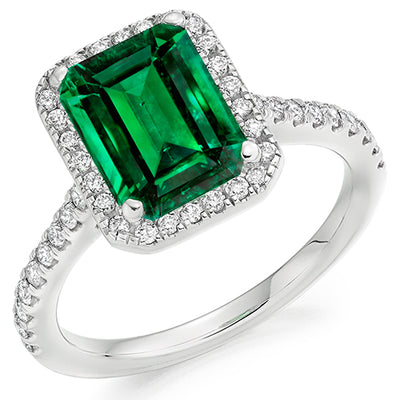 Cluster Halo Emerald & Diamond Engagement Ring with Micro-Claw, 0.4ct