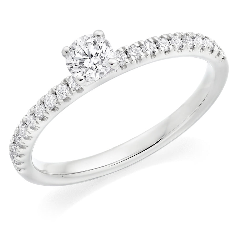 Diamond-Shouldered Solitaire Round Brilliant Engagement Ring, 0.25ct