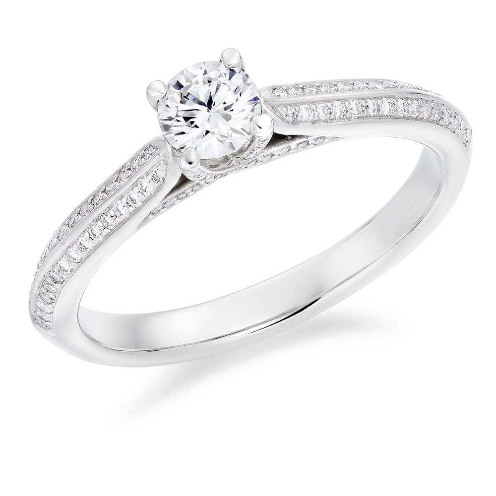 Fine Pavé Solitaire Round Brilliant Engagement Ring 0.53ct in White Gold