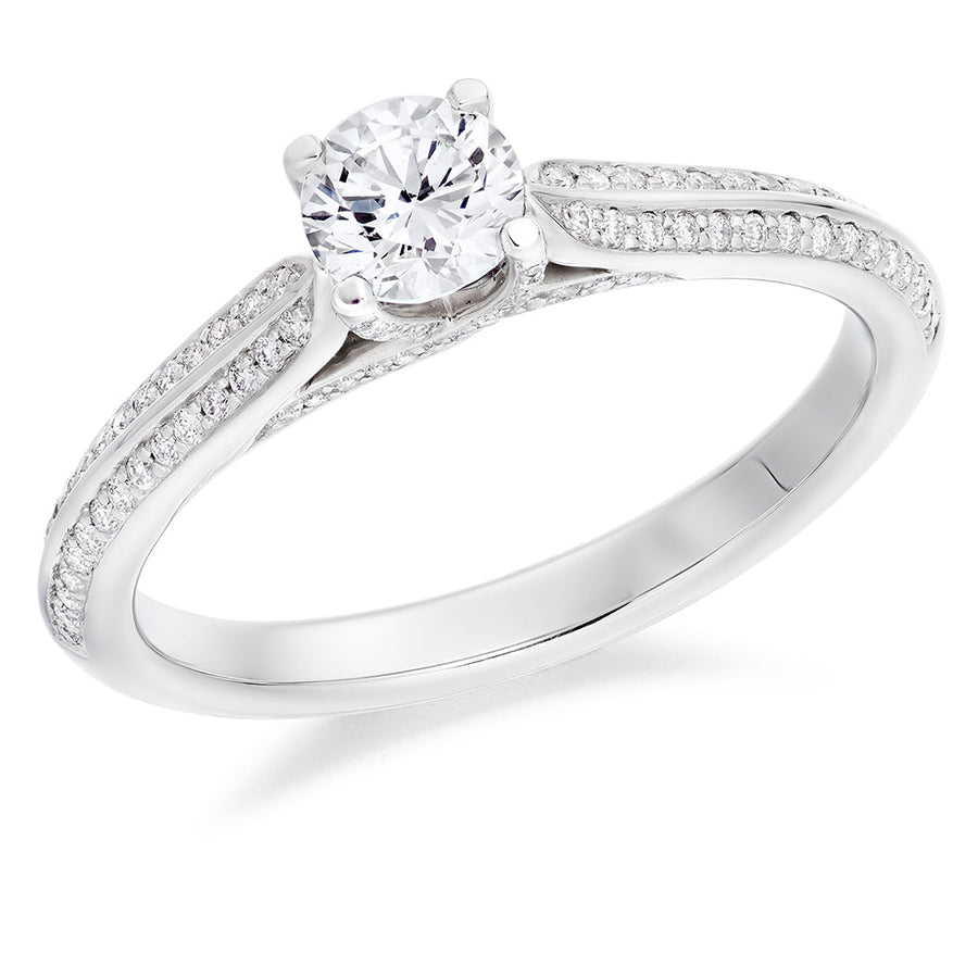Pavé-Shouldered Solitaire Round Brilliant Engagement Ring, 0.4ct