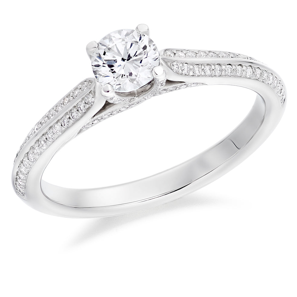 Pavé-Shouldered Solitaire Round Brilliant Engagement Ring, 0.4ct in White Gold