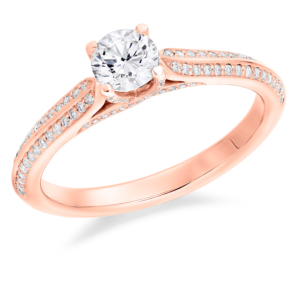 Pavé-Shouldered Solitaire Round Brilliant Engagement Ring, 0.4ct in Rose Gold