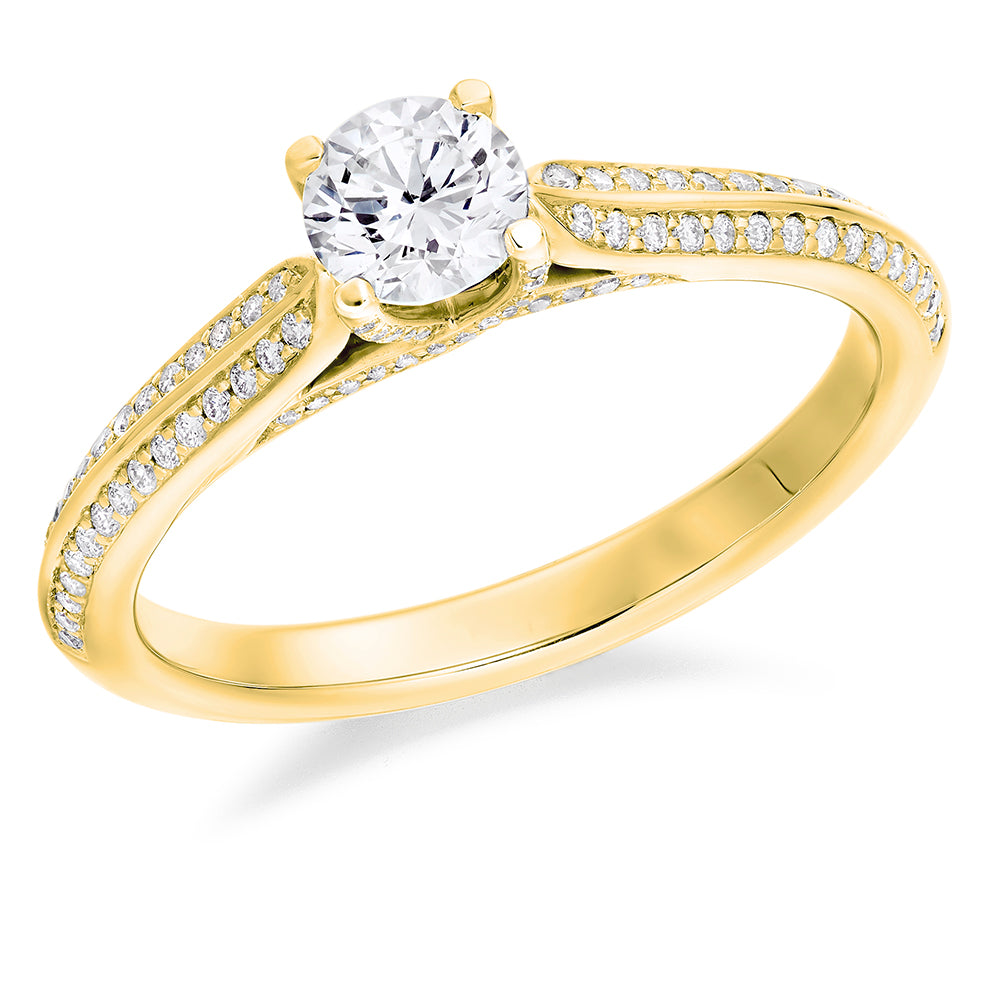 Pavé-Shouldered Solitaire Round Brilliant Engagement Ring, 0.4ct in Yellow Gold