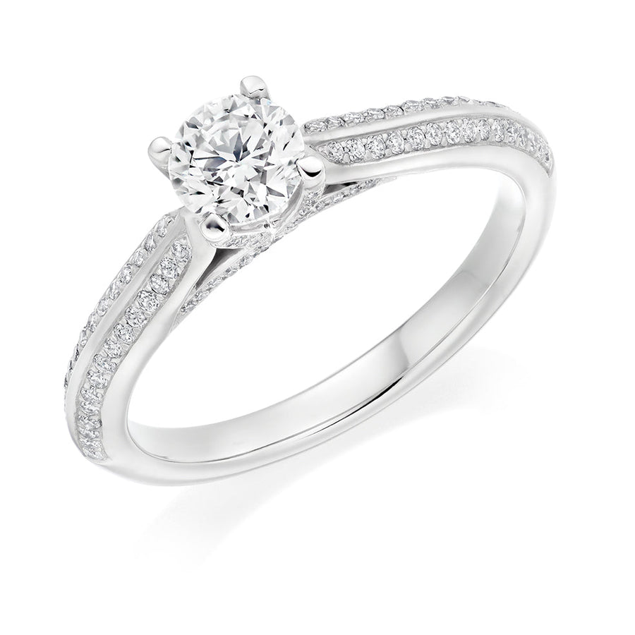 Pavé-Shouldered Solitaire Round Brilliant Engagement Ring 0.72ct