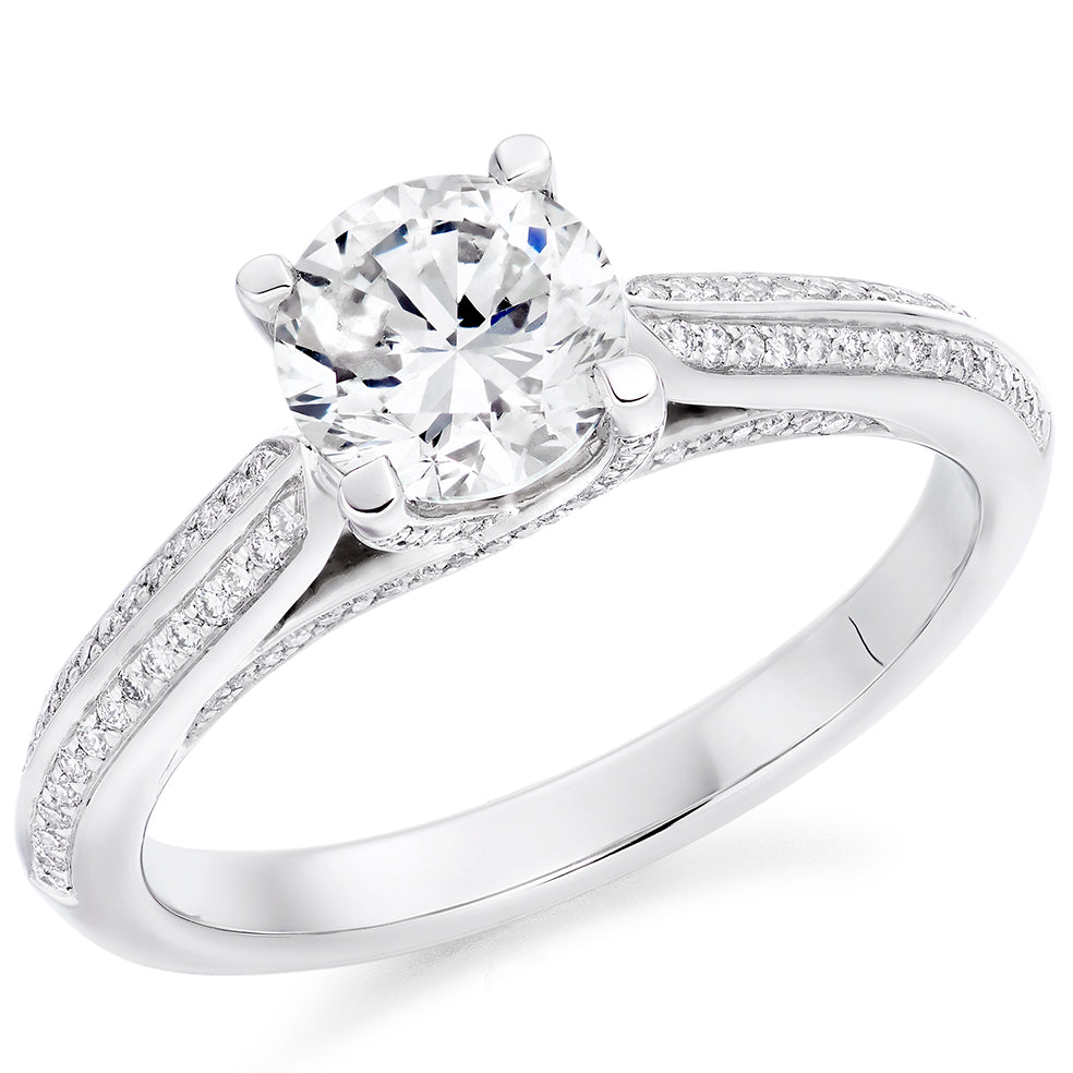Fine Pavé Solitaire Round Brilliant Engagement Ring, 1.0ct in White Gold