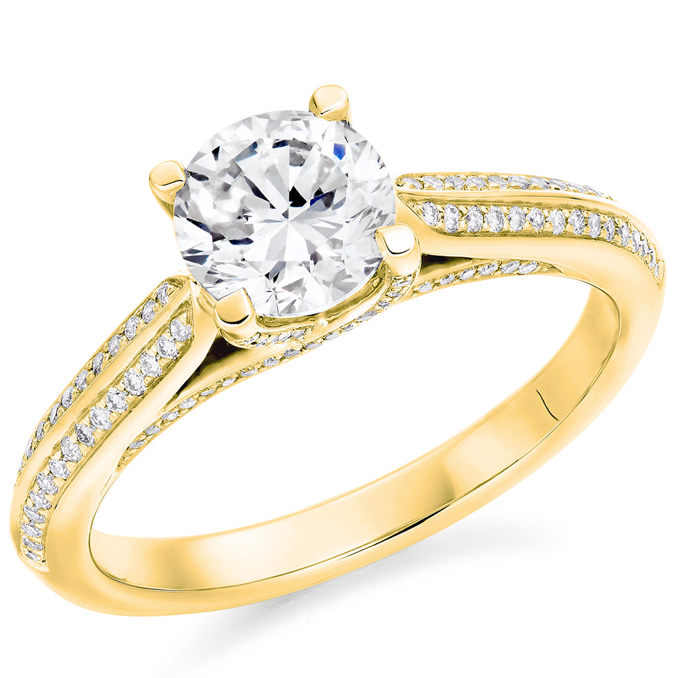 Fine Pavé Solitaire Round Brilliant Engagement Ring, 1.0ct in Yellow Gold