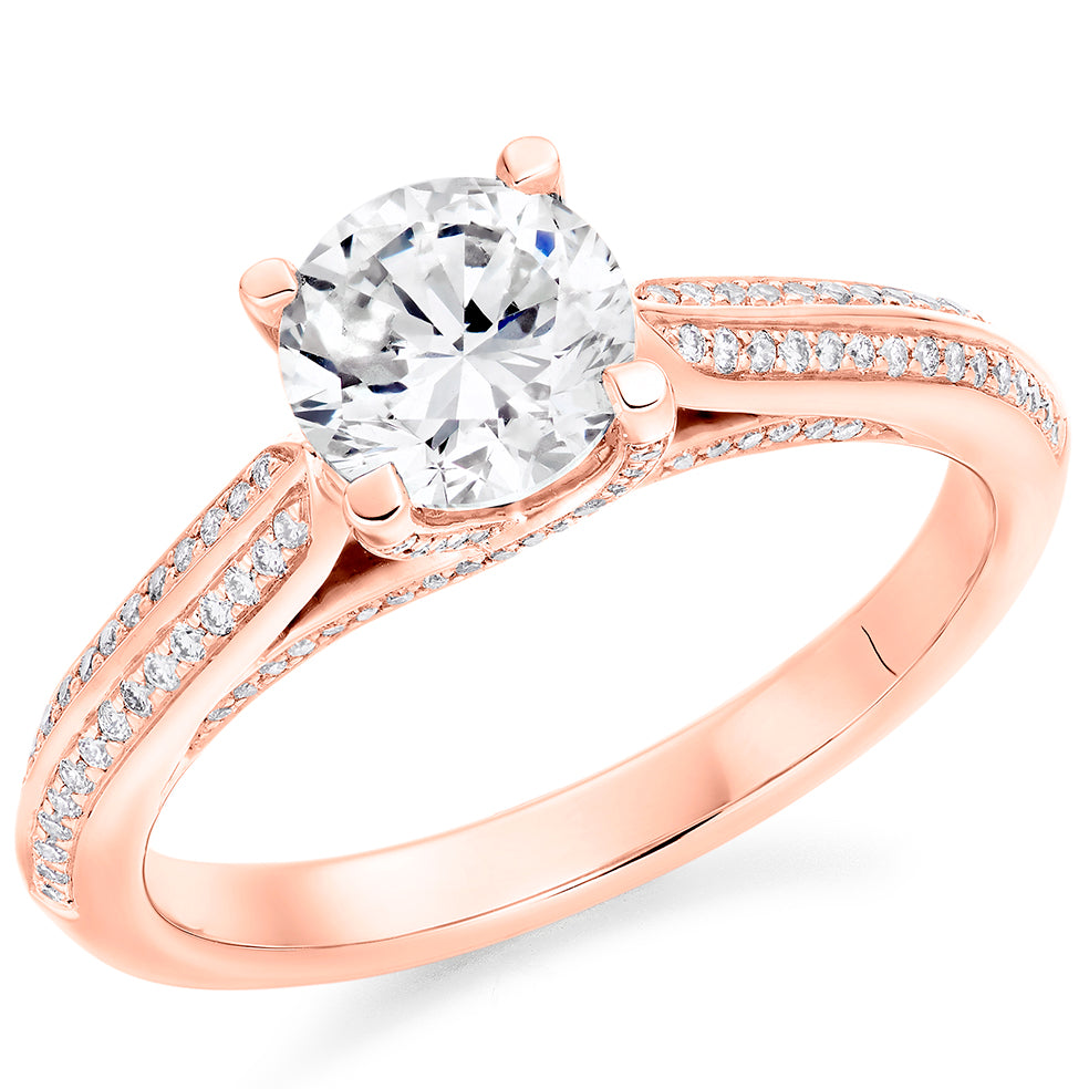 Fine Pavé Solitaire Round Brilliant Engagement Ring, 1.0ct in Rose Gold
