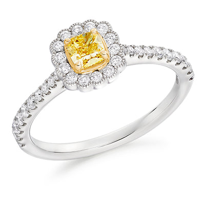 Rubover-Set Halo Cushion Cut Engagement Ring 0.65ct