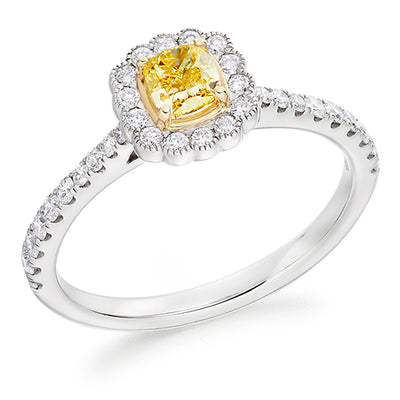 Rubover-Set Halo Cushion Cut Engagement Ring, 0.35ct