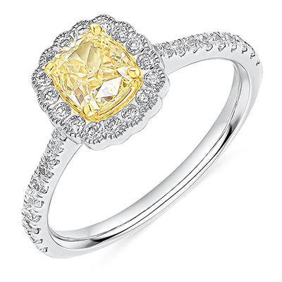 Rubover-Set Halo Cushion Cut Engagement Ring