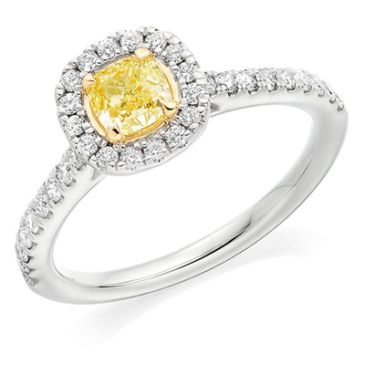 Diamond-Shouldered Halo Cushion Cut Engagement Ring
