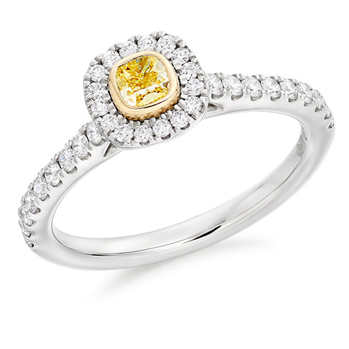 Rubover-Set Halo Cushion Cut Engagement Ring, 0.25ct