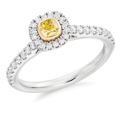 Rubover-Set Halo Cushion Cut Engagement Ring, 0.25ct