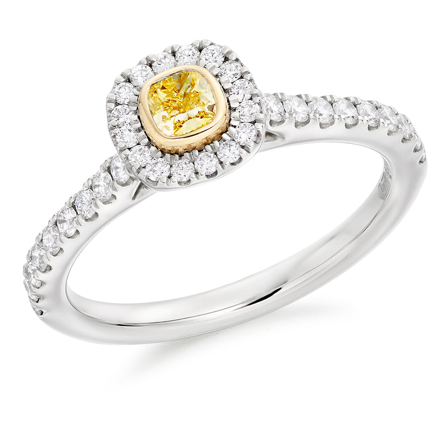 Rubover-Set Halo Cushion Cut Engagement Ring, 0.25ct