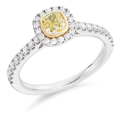 Rubover-Set Halo Cushion Cut Engagement Ring, 0.33ct
