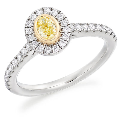 Rubover-Set Halo Oval Cut Engagement Ring, 0.25ct