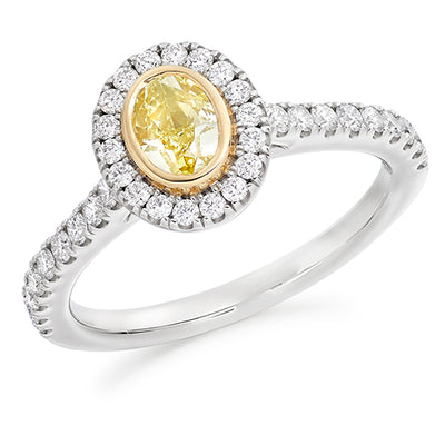 Rubover-Set Halo Oval Cut Engagement Ring, 0.5ct