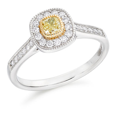 Rubover-Set Halo Cushion Cut Engagement Ring 0.55ct