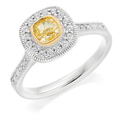 Rubover-Set Halo Cushion Cut Engagement Ring, 0.5ct