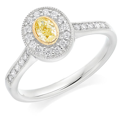 Milgrain-Edged Halo Oval Cut Engagement Ring, 0.4ct