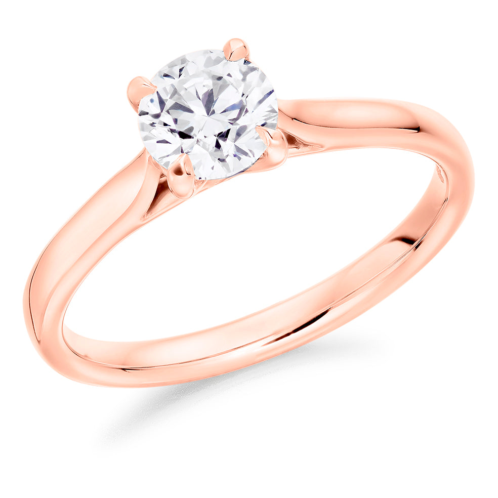 Simple Solitaire Round Brilliant Engagement Ring, 0.75ct in Rose Gold