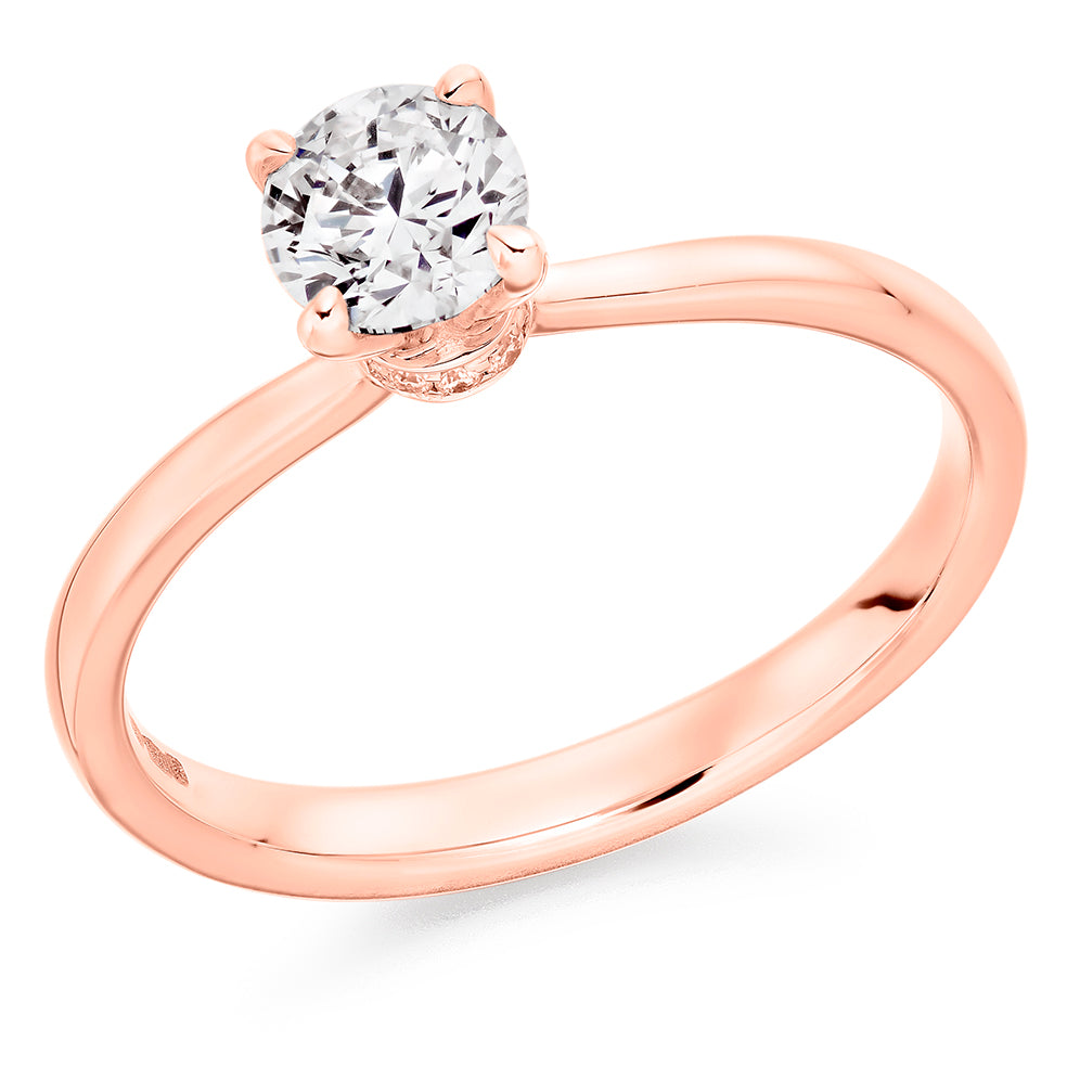 Fine Pavé Solitaire Round Brilliant Engagement Ring, 0.5ct in Rose Gold