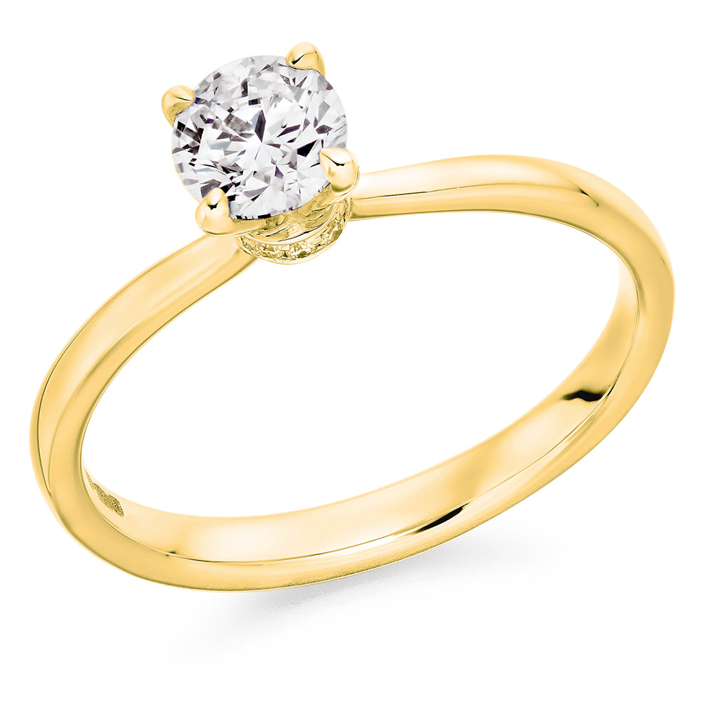 Fine Pavé Solitaire Round Brilliant Engagement Ring, 0.5ct in Yellow Gold