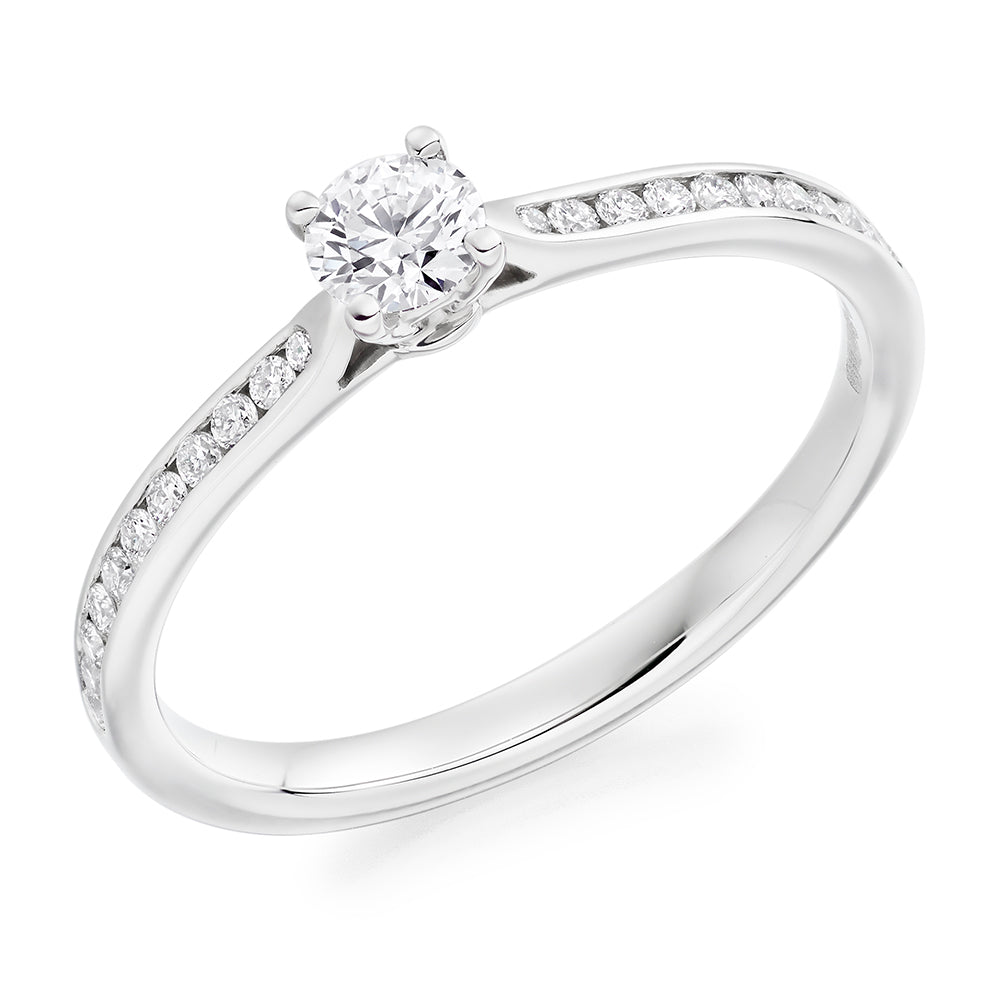 Channel-Set Solitaire Round Brilliant Engagement Ring, 0.2ct in White Gold