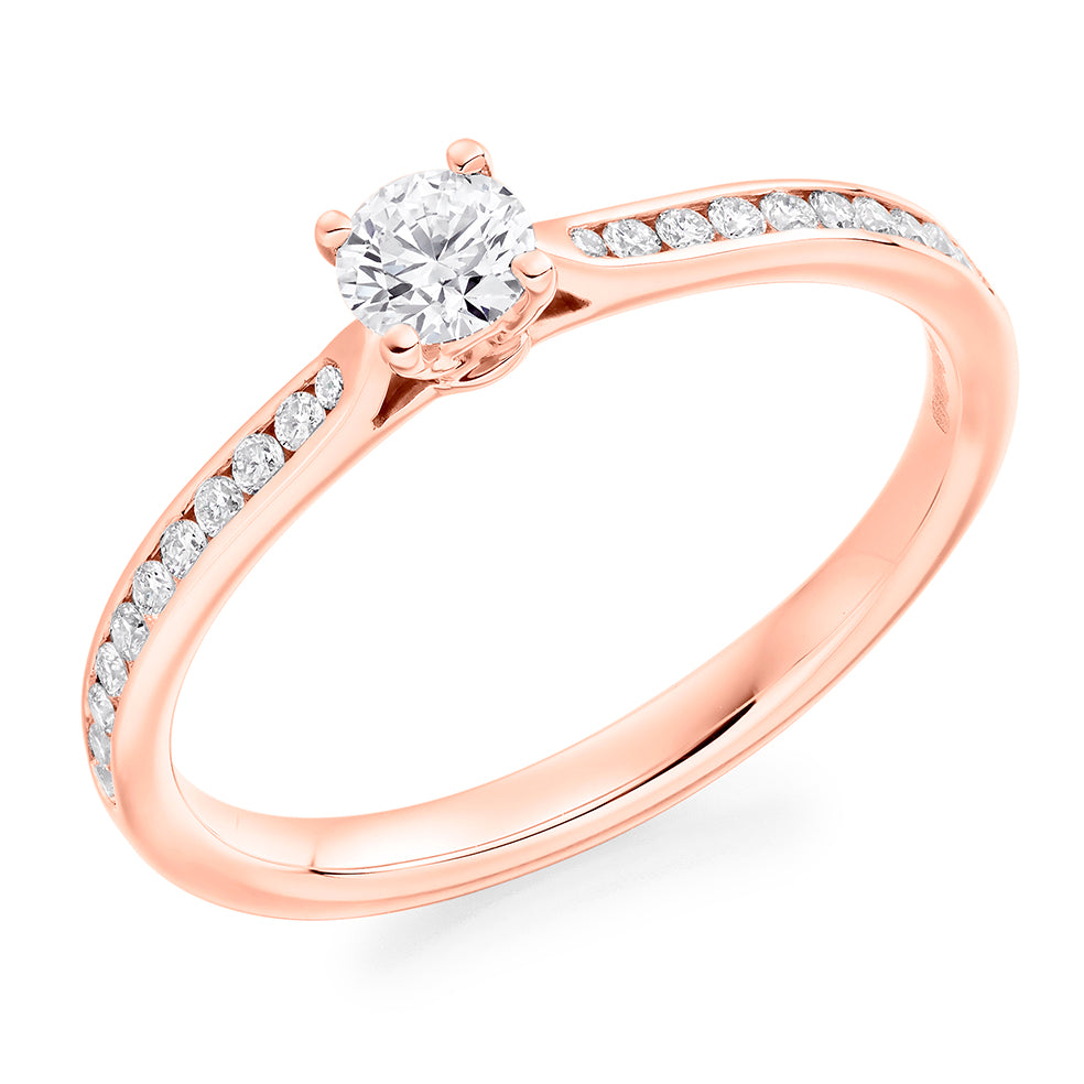Channel-Set Solitaire Round Brilliant Engagement Ring, 0.2ct in Rose Gold
