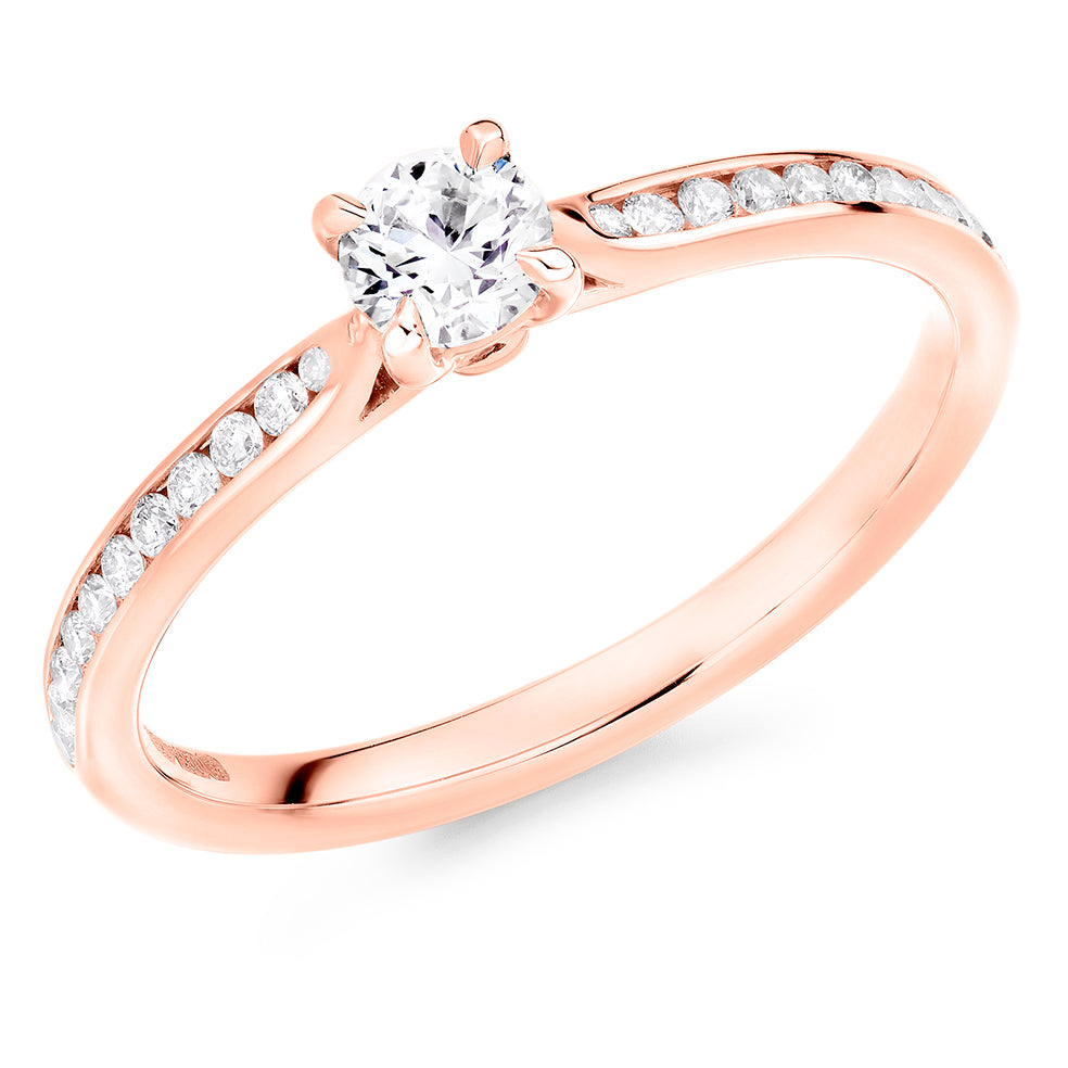 Channel-Shouldered Solitaire Round Brilliant Engagement Ring in Rose Gold