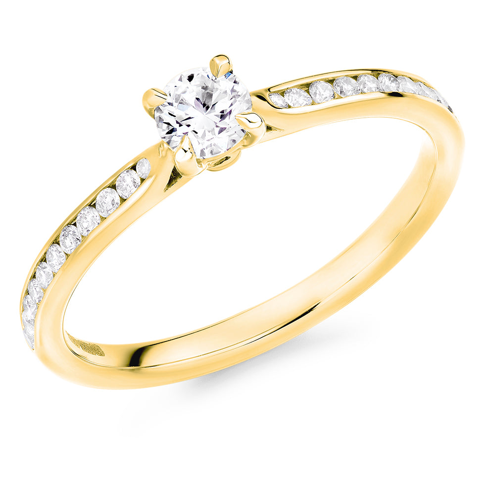 Channel-Shouldered Solitaire Round Brilliant Engagement Ring in Yellow Gold
