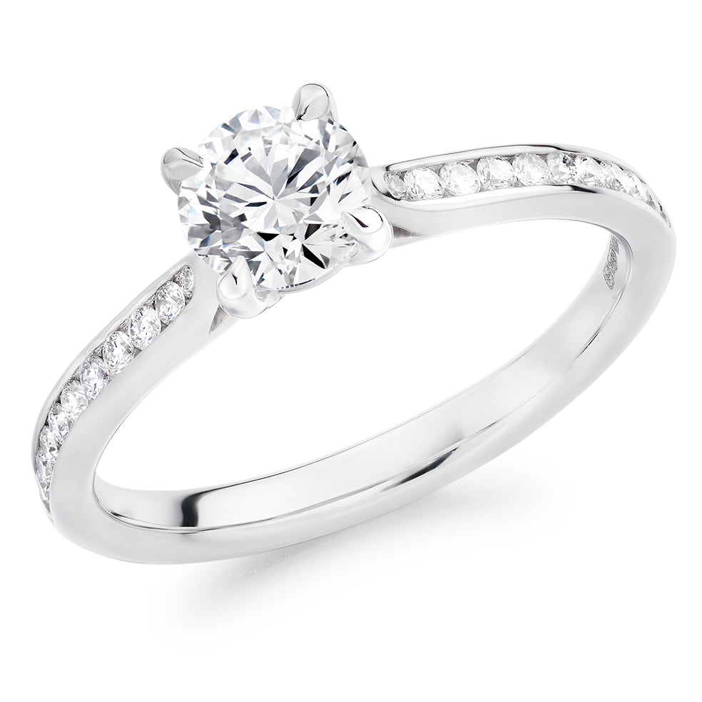 Channel-Shouldered Solitaire Round Brilliant Engagement Ring, 0.75ct in White Gold
