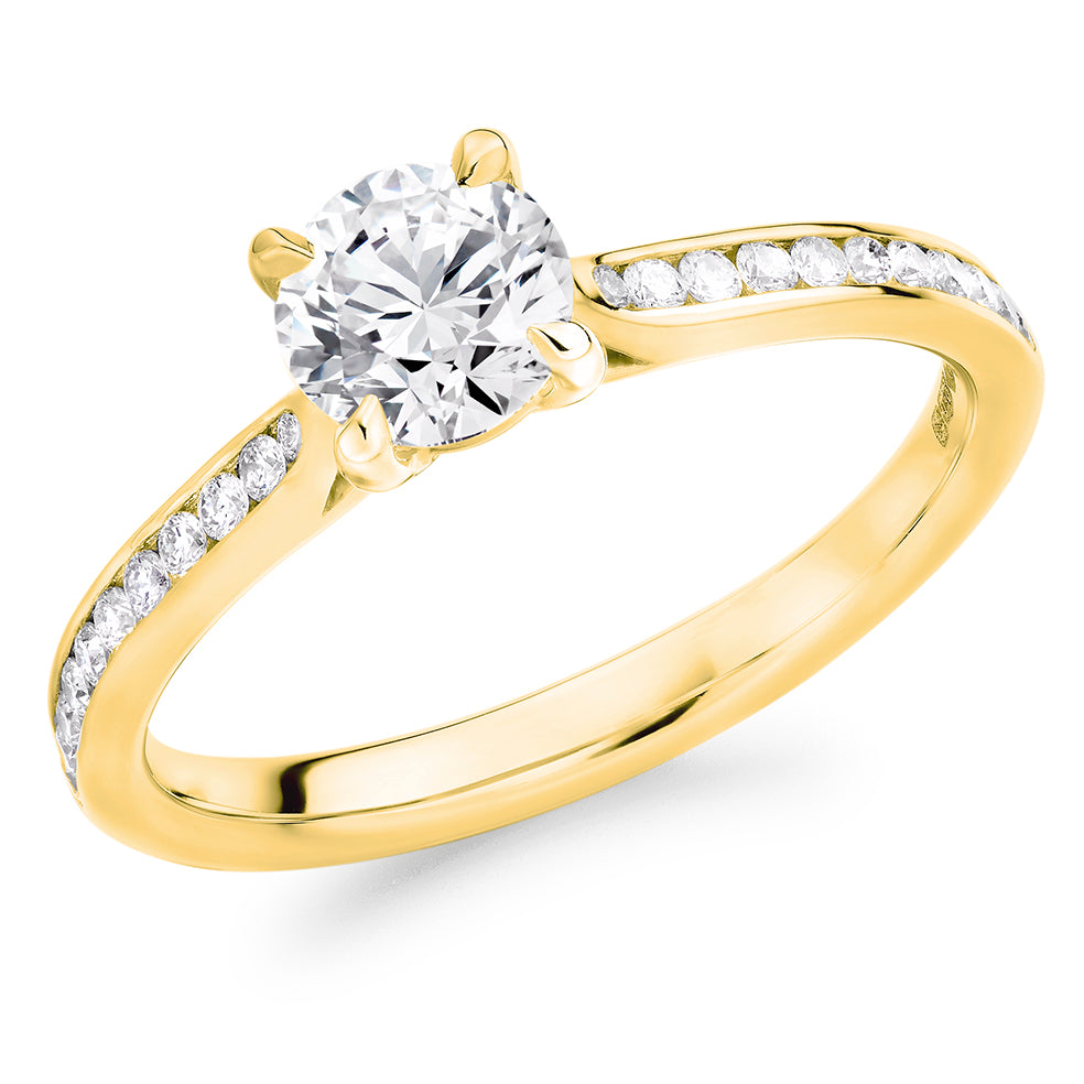 Channel-Shouldered Solitaire Round Brilliant Engagement Ring, 0.75ct in Yellow Gold