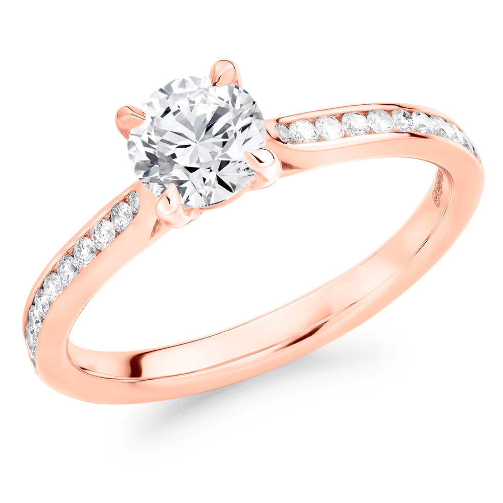 Channel-Shouldered Solitaire Round Brilliant Engagement Ring, 0.75ct in Rose Gold