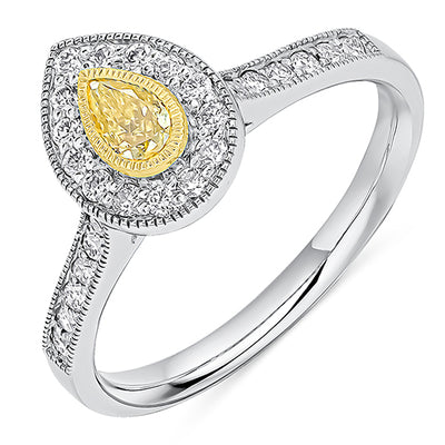 Milgrain-Edged Halo Pear Cut Engagement Ring, 0.25ct