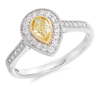Milgrain Halo Pear Cut Engagement Ring, 0.33ct