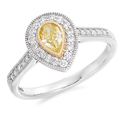 Milgrain-Edged Halo Pear Cut Engagement Ring