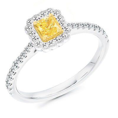 Rubover-Set Halo Radiant Cut Engagement Ring 0.9ct