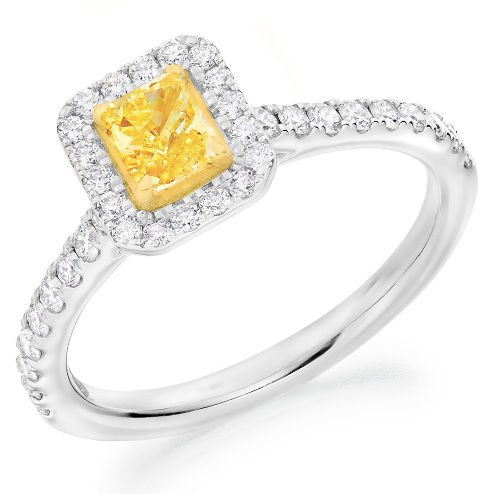 Diamond-Shouldered Halo Radiant Cut Engagement Ring, 0.25ct