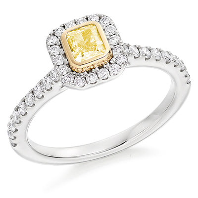 Rubover-Set Halo Radiant Cut Engagement Ring