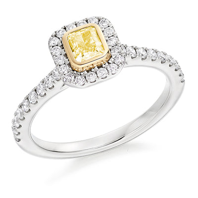 Rubover-Set Halo Radiant Cut Engagement Ring, 0.35ct
