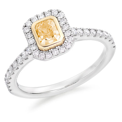 Rubover-Set Halo Radiant Cut Engagement Ring, 0.4ct